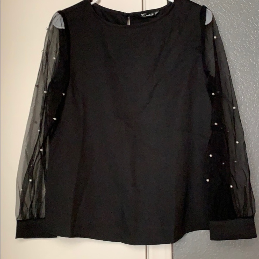 Mesh long sleeve pearl